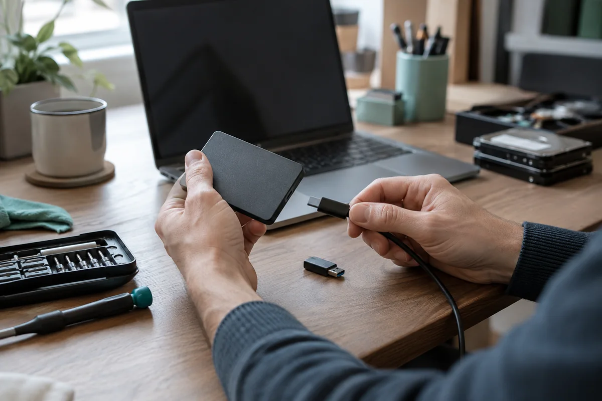 externer Datenträger und Laptop