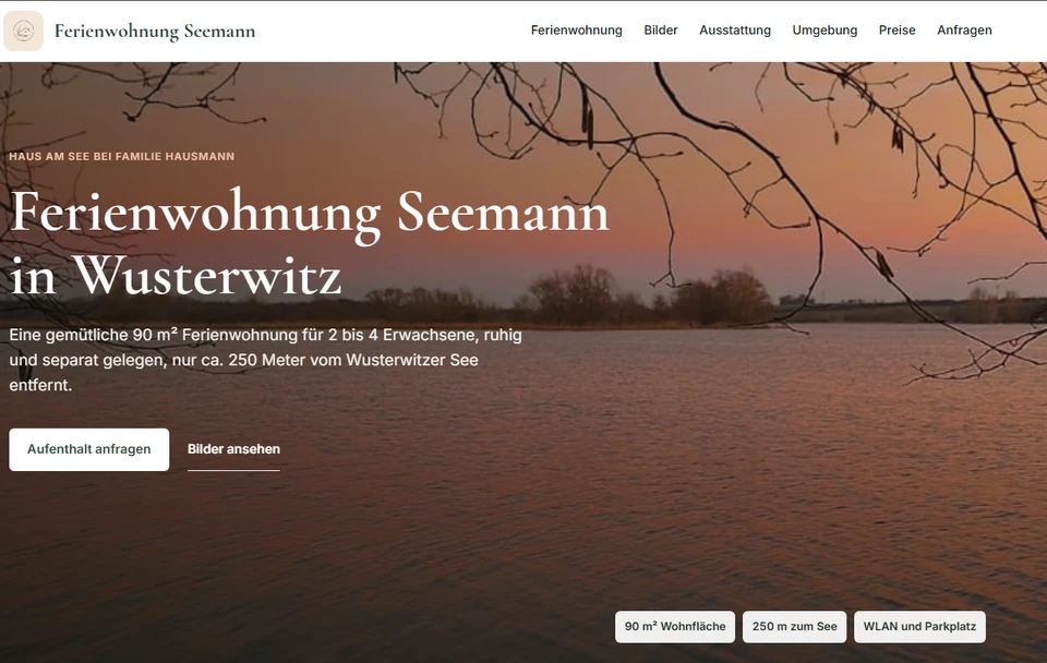 Startseite der Ferienwohnung Seemann mit Blick auf den Wusterwitzer See